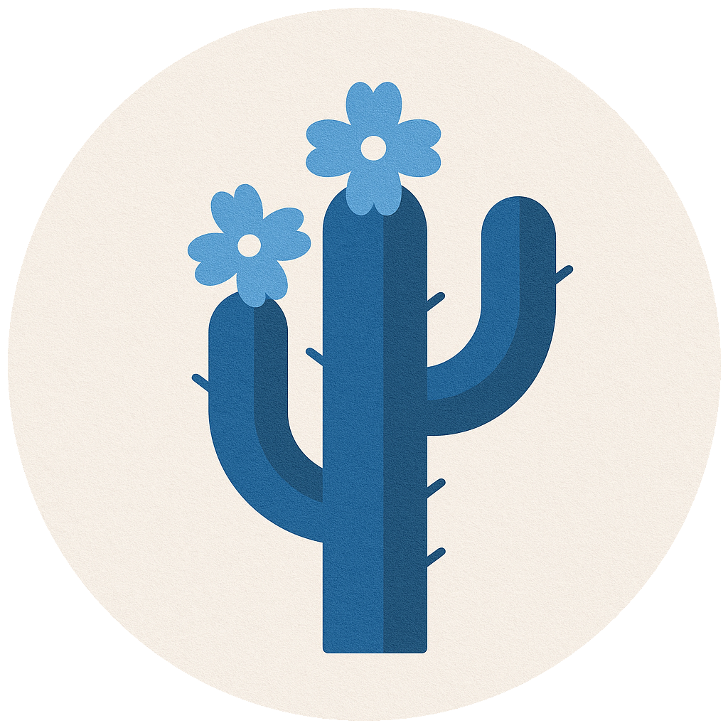 Logo Suíte Mandacaru — cacto com flores azuis
